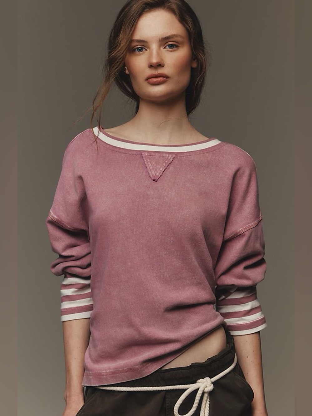 Anthropologie Pilcro Cotton Seamed Long-Sleeve Top in Orchid/Bright White